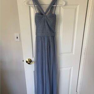 Amsale Slate Blue Gown- perfect bridesmaids dress